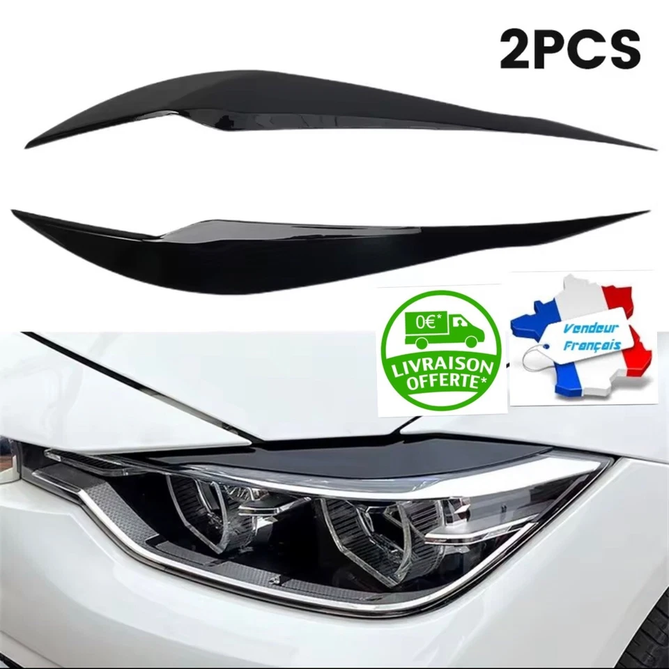 SOURCILS COUVRE-PHARES BMW F30 F31 F34, F35 PAUPIÈRES LOOK M SPORT NOIR BRILLANT - Photo 1/4