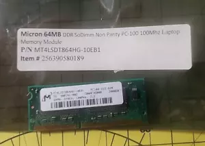 MT4LSDT864HG-10EB1 Micron 64MB DDR SoDimm Non Parity PC-100 100Mhz Memory - Picture 1 of 2