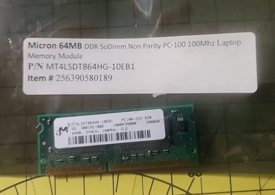 MT4LSDT864HG-10EB1 Micron 64MB DDR SoDimm Non Parity PC-100 100Mhz Memory - Image 1 of 2