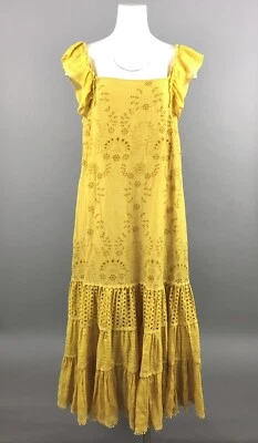 Anthropologie Payal Jain Fallon Eyelet Tiered Maxi Dress 8P Mustard Yellow Loose - Image 1 of 4