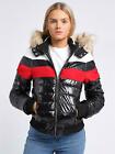 Womens Puffer Jacket Wet Look Faux Fur Coat Size 10 8 12 14 16 6 Black Red