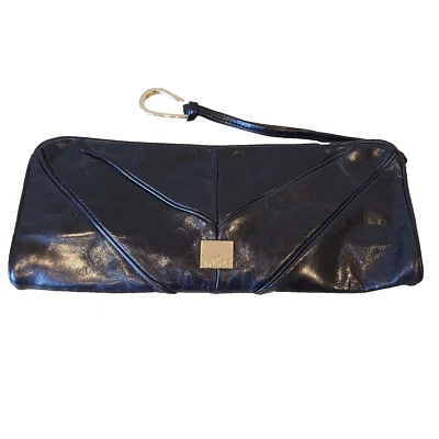 Kooba Leather Clutch Handbag Black Zip Top Wristlet Gold Hardware Witchy Y2K - Image 1 of 4