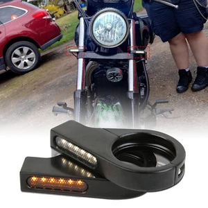 Motorcycle LED Turn Signal Light Fork Clamp 39-41mm Indicator DRL For METEOR 350 - Picture 1 of 19