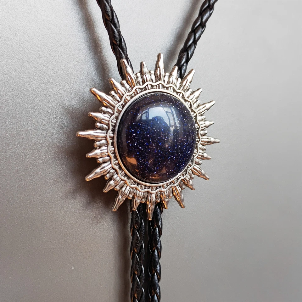 Синий звездное небо камень солнце узор Bolo галстук свадебное ожерелье кожаный веревки галстук - Изображение 1 из 4