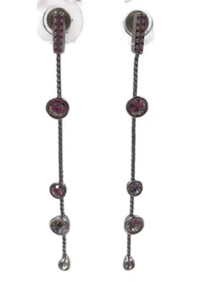 SWAROVSKI Signed Crystal Rhinestone Earrings Dangle Clear Silver Jewelry Long — 第 1/4 张图片