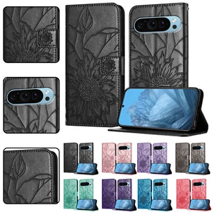 Funda tipo billetera de cuero PU con relieve de girasol para Google Pixel 9A/9Pro XL/9Pro/9/7 - Imagen 1 de 54