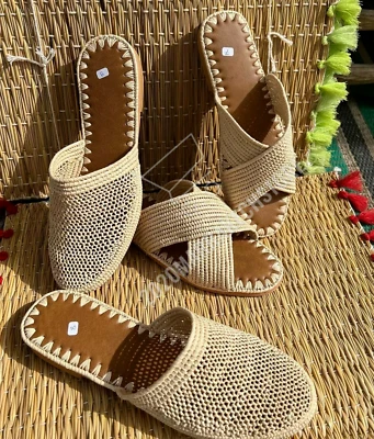 + Regalo Sandalias Rafia Marroquí Hombre Zapatos Berberes Mules Babouche Zapatillas Hechas a Mano Foto 1 de 4