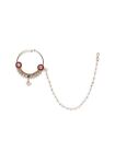Traditional Golden Nose Ring With Pearl Layered Chain For Women