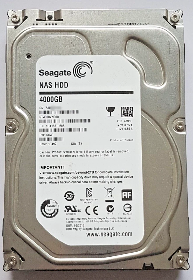 4 TB SATA III Seagate Nas HDD ST4000VN000 5900rpm 64MB HDD 3.5 " Hard Drive - Image 1 of 1