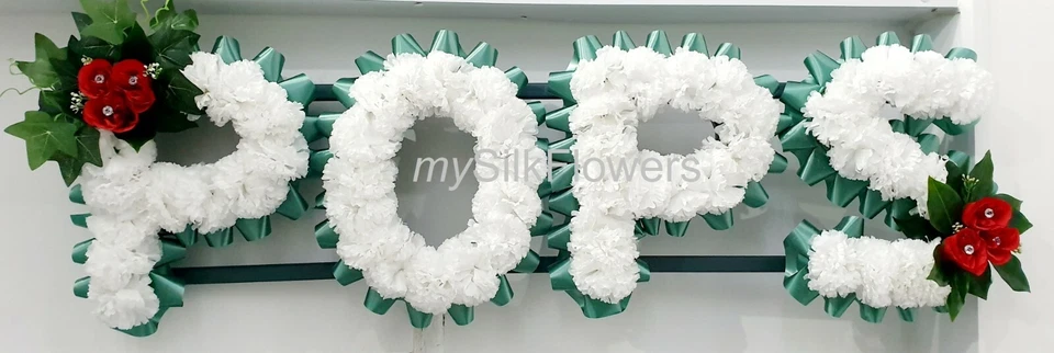 MYSILKFLOWERS POPS Artificial Silk Funeral Tribute Any 4 Letter Name Flower Wreath WIFE GRAN