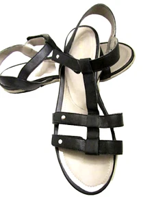 DAVID TATE Strappy Flat Sandals BLACK Leather /SLINGBACK T-STRAP COMFORT  SZ 11M - Picture 1 of 17