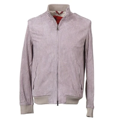 Isaia Houndstooth Check Print Suede Leather Bomber Jacket L (Eu 52) NWT $4250 - Image 1 of 4