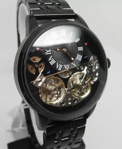 New Men's 40mm Double Dual Tourbillon Mechanical Automatic Skeleton Black Dial - Picture 1 of 15