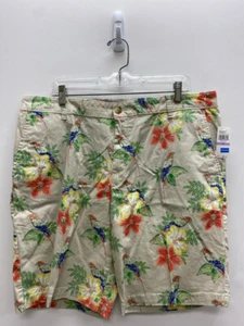 Izod Size 38 Khaki Multi Color Birds/Flowers Men's Shorts - Picture 1 of 1