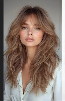 Парик с длинной коричневой волной и челкой 13x4 парики с кружевной передней частью 100% человеческие волосы - Изображение 1 из 3