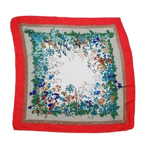Vintage Seiden Blumen Schal handgerollt rote Bordüre 33 im Pariser Retro Chic  - Bild 1 von 7