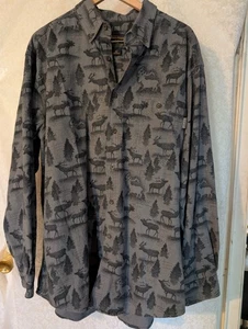 Woolrich Flannel Shirt Mens XL Chamois Flannel Button Down Moose Print Gray - Picture 1 of 13