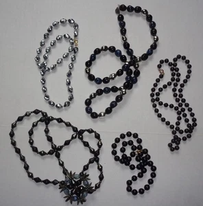 Vintage Black & Silver Beaded Necklaces - Lot of 5 - MCM Jewelry Lot - Picture 1 of 6