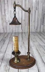 Schüler Schreibtischlampe Vintage orig französische Bouillotte massiv Messing & Holz Kerzenhalter - Bild 1 von 18