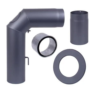 Kamin-Rohr 2mm Set Rauch Ofen 150 mm Winkel + 25cm Rohr Drosselklappe Muffe grau - Bild 1 von 7