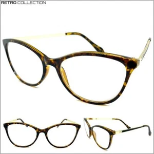Women Classy Elegant RETRO Cat Eye READING GLASSES READERS Tortoise & Gold Frame - Picture 1 of 12