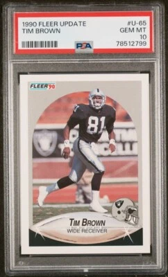 1990 Fleer Update, PSA 10, TIM BROWN, #U-65, Oakland Raiders, GEM MINT, HOF - Image 1 of 2