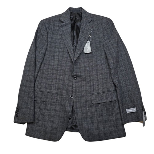 Cappotto sportivo Michael Kors a quadri uomo 36R 36 grigio vestibilità moderna NUOVO $295