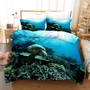 3D Turtle Coral Ocea Quilt Cover Set Duvet Cover Bedding Pillowcases - Picture 1 of 4