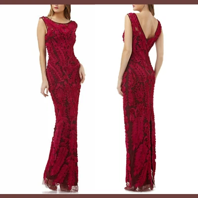 NEW $310 JS Collections [SZ 6 ] Chiffon Soutache Mesh Column Gown Magenta #G275 - Image 1 of 4