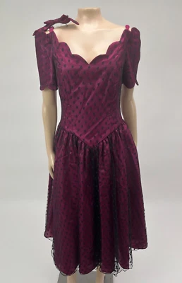 Vestido vintage años 80 hecho a mano para mujer graduación fiesta formal vieira encaje lunares HH6 Foto 1 de 4