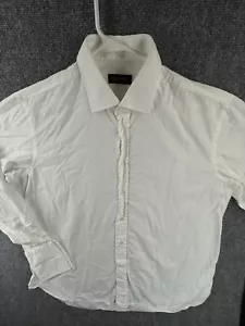 Canali Dress Shirt Men Italy White Long Sleeve Cotton French Cuff 17.5 Woven - Picture 1 of 17