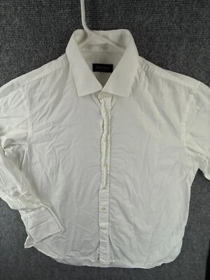 Camisa de vestir Canali para hombre Italia blanca manga larga algodón puño francés tejido 17,5 Foto 1 de 4