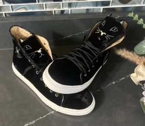 Charlotte Olympia Black Velvet Purrrfect High-Top Kitty Sneakers Authentic - Picture 1 of 11