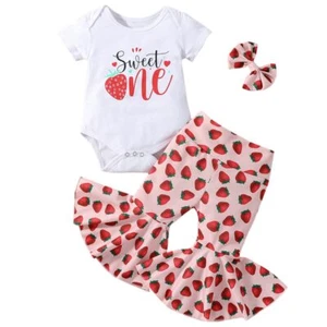 Baby Girl First Birthday Outfit Sweet One Fruit Short Sleeve Romper Top Flare... - Picture 1 of 7