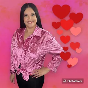 Nuevo Top de Mujer Terciopelo Triturado Blusa Rosa Caliente - Imagen 1 de 2