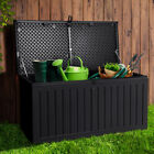 270l Outdoor Storage Box Container Lockable Bench Garden Deck Tool Black Sheds