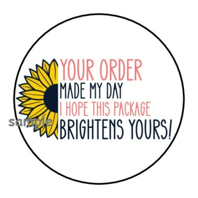 PARTYMOMMY 30 THANK YOU FOR YOUR ORDER SUNFLOWER ENVELOPE SEALS LABELS STICKERS 1.5" ROUND
