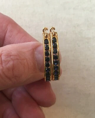 椭圆形纯银 Vermeil 环状耳环内出通道套装蓝色水晶 1 级 — 第 1/4 张图片