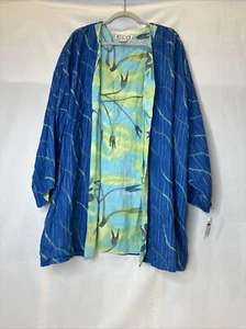 4X 5X Art To Wear Jacket Kimono Duster Premium Made Blues Lagenlook 3PC Ensemble - Picture 1 of 24