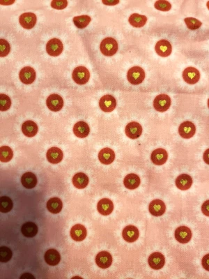 Riley Blake "Wonderland" Jen Allyson Cotton Fabric 24" X 44" Gold Hearts - Image 1 of 2