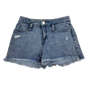 Bebe Girls Denim Blue Jean Shorts Cut-Off Sz 12 Acid Wash Distressed Frayed - Picture 1 of 4