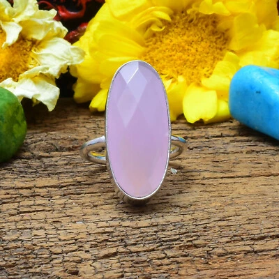 Lovely Rose Quartz Gemstone 925 Sterling Silver Handmade Ring All Size - Image 1 of 3