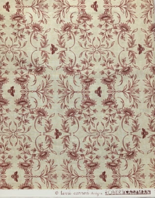 2011 A La Maison Terri Conrad Robert Kaufman 1yd tecido de algodão vermelho ferrugem/bege - Imagem 1 de 3