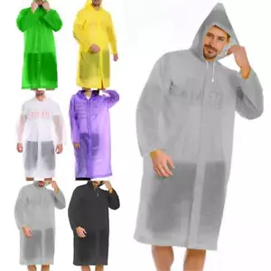 Adults Raincoat Poncho Outdoor Rain Coat Hooded Plastic Waterproof Jacket Tops - Picture 1 of 19