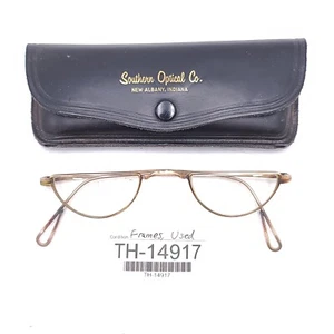 VTG 20/000 14K Gold Metal Half Moon Eyeglasses Frames w/ Southern Optic Case - Picture 1 of 12