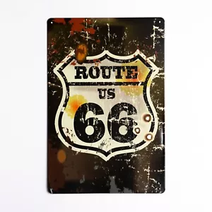 TRAVEL NOSTALGIC ROUTE 66 VINTAGE GAS AND OIL TIN SIGN - Picture 1 of 4