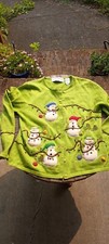 Rare Maria Christina Vintage Green Sweater Shirt With Snowman  - Size PM