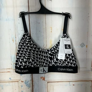CALVIN KLEIN CK 1996 Unlined Wirefree Bralette QF7216-004 Size L White Black NWT - Imagen 1 de 11