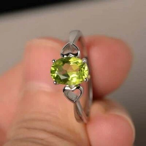 925 Sterling silver Peridot Green Gemstone Engagement Wedding Statement Ring - Picture 1 of 4
