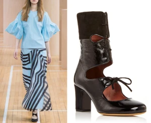 Tabitha Simmons x Roksanda Black Patent Calf & Kidsuede Low Boot sz 35  $995 - Picture 1 of 12